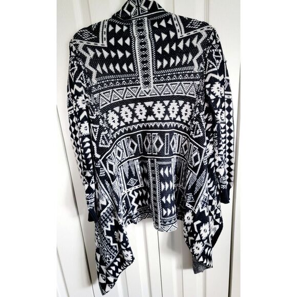 Mossimo M Open Cardigan Black White Aztec Print Southwestern Hi Lo Cotton Med - Picture 1 of 6